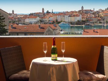 studio apartment, balcony, view of Rab, table and chairs